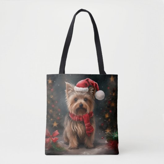 Yorkshire Terrier Hond in Sneeuw Kerstmis Tote Bag (Voorkant)