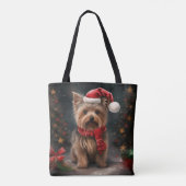 Yorkshire Terrier Hond in Sneeuw Kerstmis Tote Bag (Achterkant)