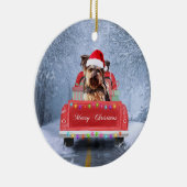 Yorkshire Terrier Hond in Sneeuw zitten in Kerstmi Keramisch Ornament (Rechts)