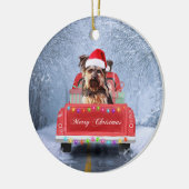 Yorkshire Terrier Hond in Sneeuw zitten in Kerstmi Keramisch Ornament (Links)