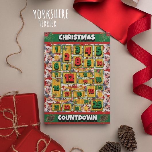 Yorkshire Terrier Hond Kerst Countdown Advent Feestdagenkaart