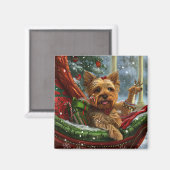 Yorkshire Terrier Hond Kerst Feestelijk Magneet (Voorkant / Achterkant)