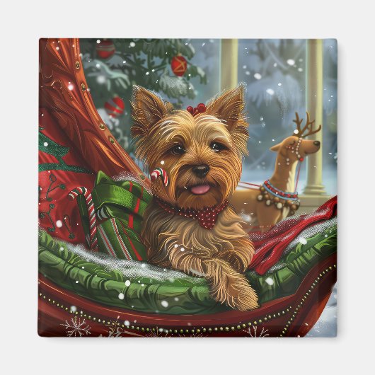 Yorkshire Terrier Hond Kerst Feestelijk Magneet (Voorkant)