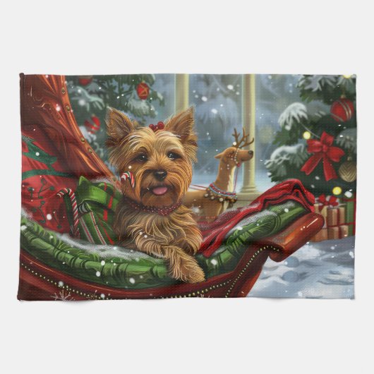 Yorkshire Terrier Hond Kerst Feestelijk Theedoek (Horizontaal)