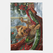 Yorkshire Terrier Hond Kerst Feestelijk Theedoek (Verticaal)