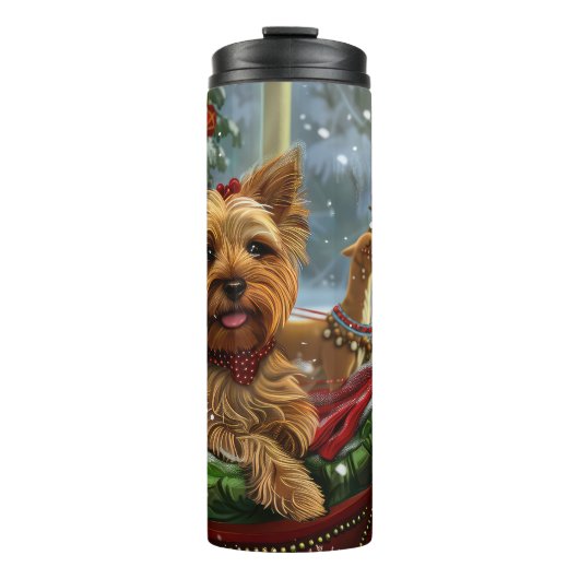 Yorkshire Terrier Hond Kerst Feestelijk Thermosbeker (Voorkant)