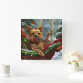 Yorkshire Terrier Hond Kerst Feestelijk Vierkante Klok (Huis)