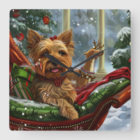Yorkshire Terrier Hond Kerst Feestelijk Vierkante Klok (Voorkant)