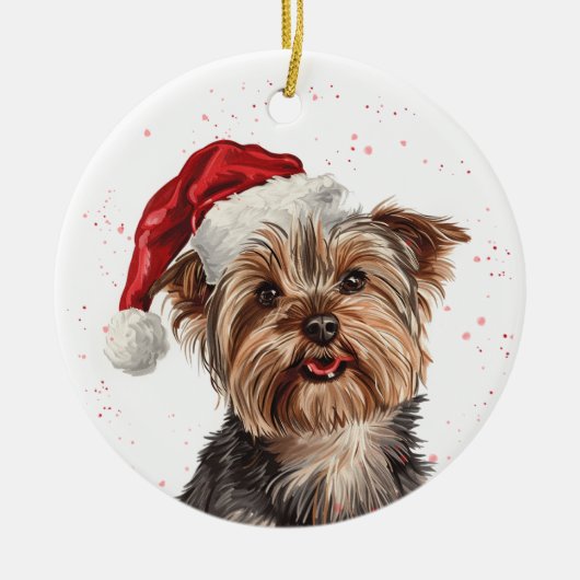 Yorkshire Terrier hond Kerst Persoonlijk Keramisch Ornament (Voorkant)