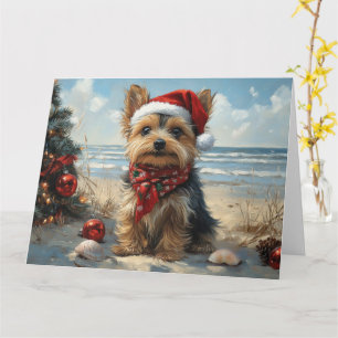 Yorkshire Terrier Hond Kerst Vintage Strand Kaart
