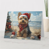 Yorkshire Terrier Hond Kerst Vintage Strand Kaart (Voorkant)