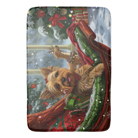 Yorkshire Terrier Hond Kerstfeest Badmat (Voorkant Verticaal)