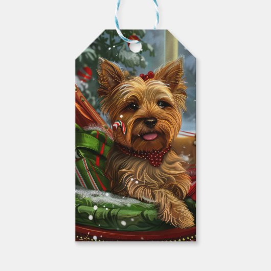 Yorkshire Terrier Hond Kerstfeest Cadeaulabel (Voorkant)