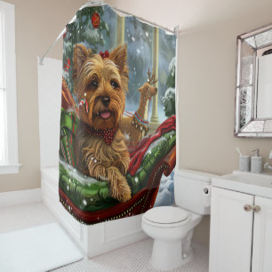 Yorkshire Terrier Hond Kerstfeest Douchegordijn