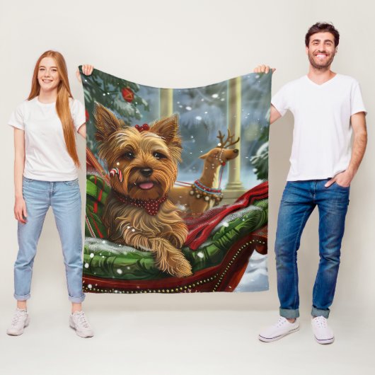 Yorkshire Terrier Hond Kerstfeest Fleece Deken (In situ)