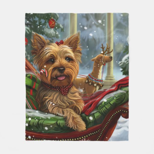 Yorkshire Terrier Hond Kerstfeest Fleece Deken (Voorkant)