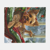 Yorkshire Terrier Hond Kerstfeest Fleece Deken (Voorkant (Horizontaal))