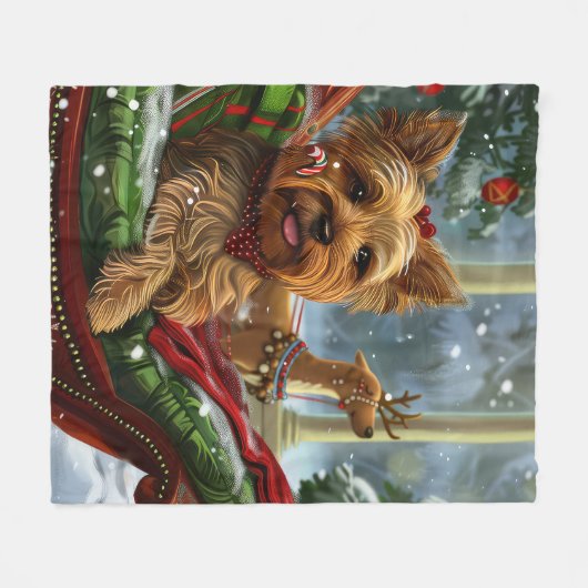 Yorkshire Terrier Hond Kerstfeest Fleece Deken (Voorkant (Horizontaal))