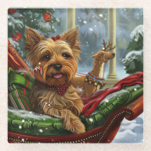 Yorkshire Terrier Hond Kerstfeest Glazen Onderzetter