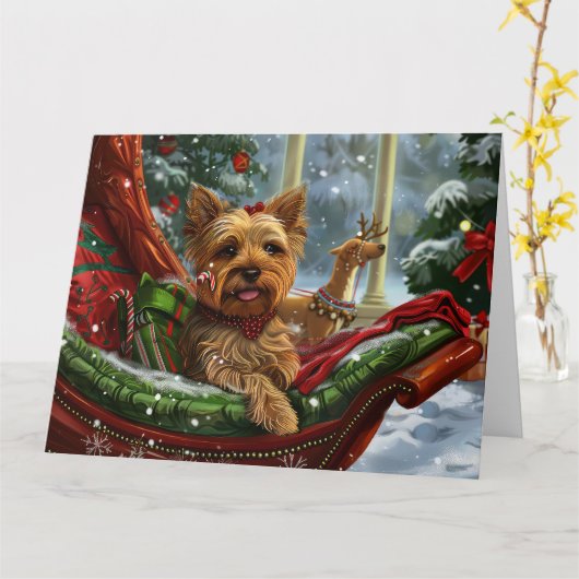 Yorkshire Terrier Hond Kerstfeest Kaart (Gele Bloem)