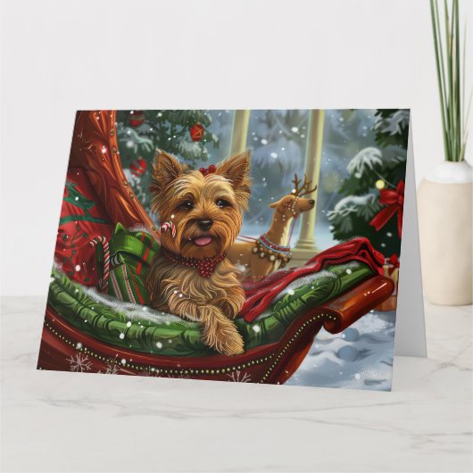 Yorkshire Terrier Hond Kerstfeest Kaart (Voorkant)