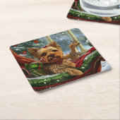 Yorkshire Terrier Hond Kerstfeest Kartonnen Onderzetters (Schuin)