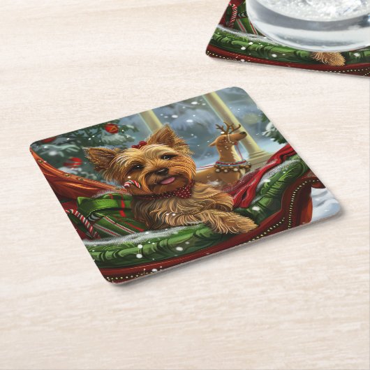 Yorkshire Terrier Hond Kerstfeest Kartonnen Onderzetters (Schuin)