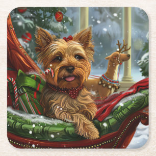 Yorkshire Terrier Hond Kerstfeest Kartonnen Onderzetters
