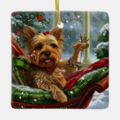 Yorkshire Terrier Hond Kerstfeest Keramisch Ornament (Voorkant)