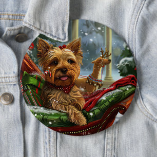 Yorkshire Terrier Hond Kerstfeest Ronde Button 6,0 Cm