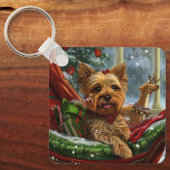 Yorkshire Terrier Hond Kerstfeest Sleutelhanger (Voorkant)