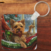 Yorkshire Terrier Hond Kerstfeest Sleutelhanger (Achterkant)