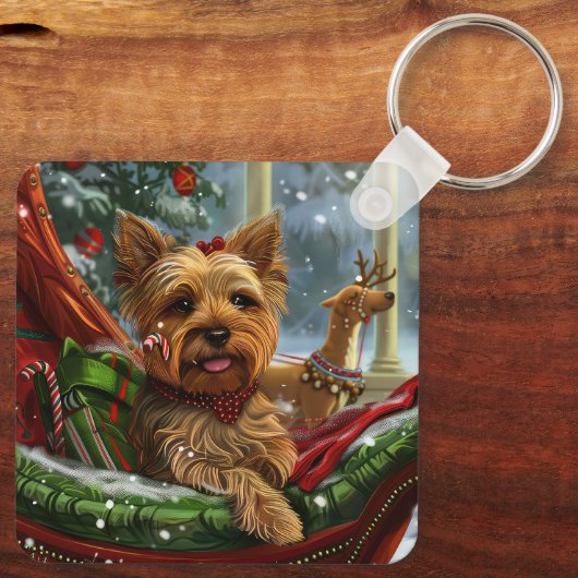 Yorkshire Terrier Hond Kerstfeest Sleutelhanger (Achterkant)
