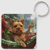 Yorkshire Terrier Hond Kerstfeest Sleutelhanger (Achterkant)