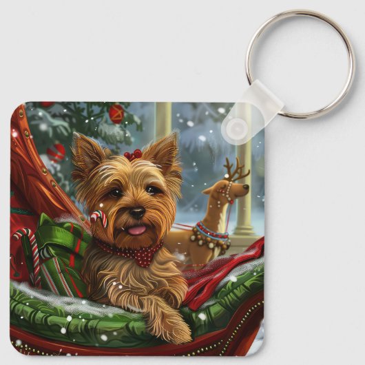 Yorkshire Terrier Hond Kerstfeest Sleutelhanger (Achterkant)