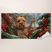 Yorkshire Terrier Hond Kerstfeest Strandlaken (Voorkant)