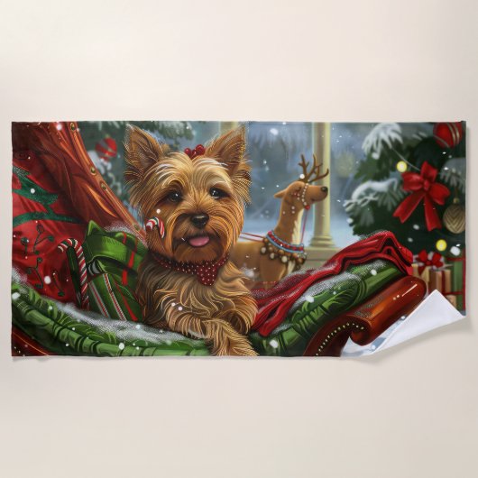 Yorkshire Terrier Hond Kerstfeest Strandlaken (Voorkant)