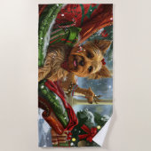 Yorkshire Terrier Hond Kerstfeest Strandlaken (Voorkant)