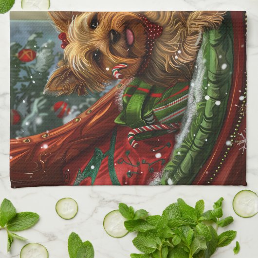 Yorkshire Terrier Hond Kerstfeest Theedoek (Gevouwen)