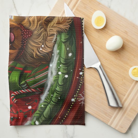 Yorkshire Terrier Hond Kerstfeest Theedoek (Quarter Fold)