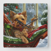 Yorkshire Terrier Hond Kerstfeest Vierkante Klok (Voorkant)