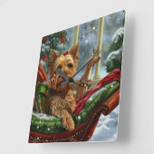 Yorkshire Terrier Hond Kerstfeest Vierkante Klok (Hoek)