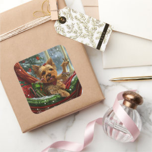 Yorkshire Terrier Hond Kerstfeest Vierkante Sticker