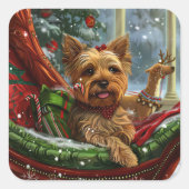 Yorkshire Terrier Hond Kerstfeest Vierkante Sticker (Voorkant)
