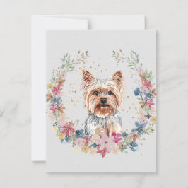 Yorkshire Terrier Hond Lente Bloemen Monogram Notitiekaartje