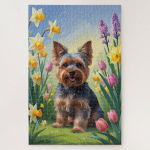 Yorkshire Terrier Hond Lente Bloemen Schilderij Legpuzzel