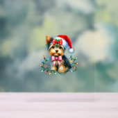 Yorkshire Terrier Hond met Coquette Bow Kerstmis Acryl Bord (Neutraal)