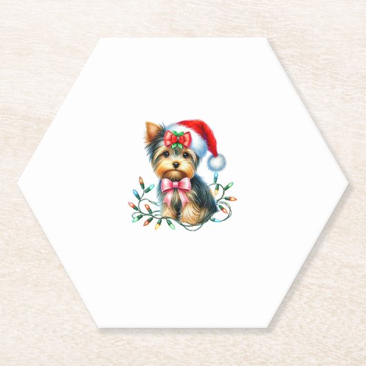 Yorkshire Terrier Hond met Coquette Bow Kerstmis Kartonnen Onderzetters (Voorkant)