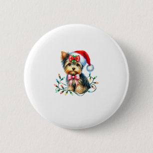 Yorkshire Terrier Hond met Coquette Bow Kerstmis Ronde Button 5,7 Cm