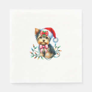Yorkshire Terrier Hond met Coquette Bow Kerstmis Servet